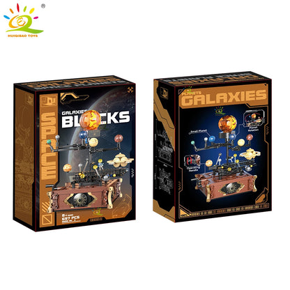 HUIQIBAO MOC Space Solar system orbit planet Model small Building Block Aerospace Ornament Brick Toy For Children Desk Decor.
