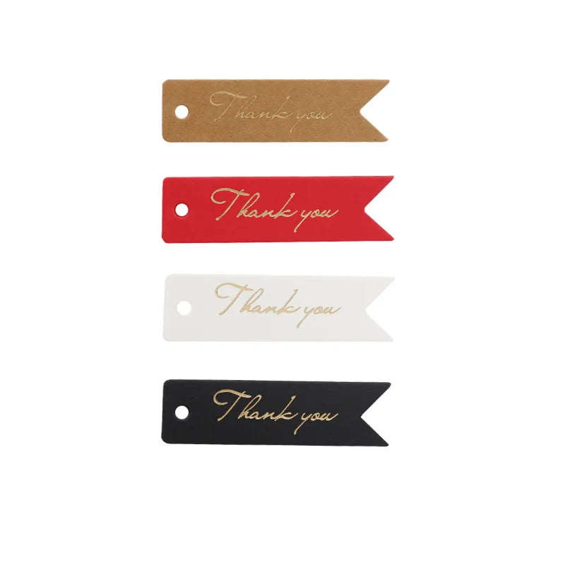 Gift Tags Thank You Cards 50pcs 7x2cm White Kraft Black Red Paper Labels Wedding Birthday Christmas Party Packaging Supplies