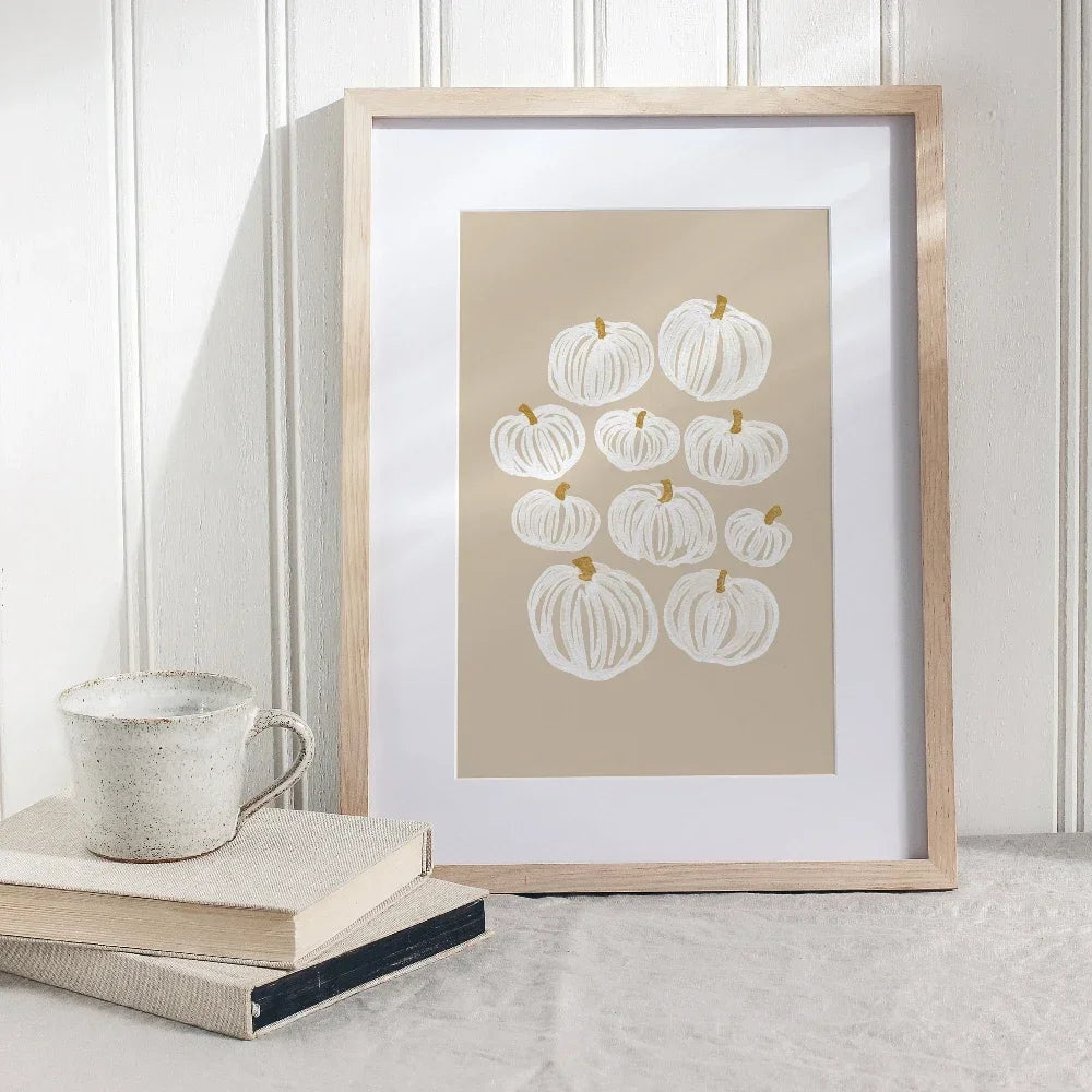 Autumn Leaves Pumpkins Print Poster Fall Home Bedroom Living Room Decor Autumn Vibes Decor Canvas Painitng Thanksgiving Gift