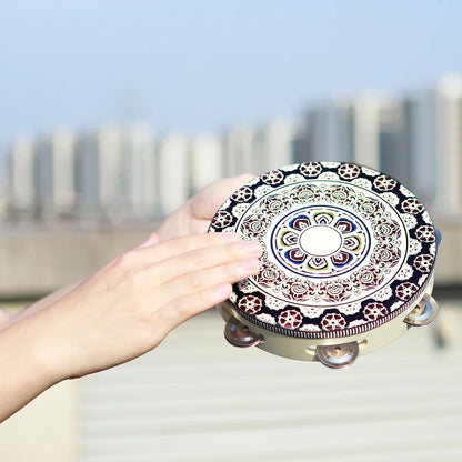 8 Inch Tambourine Bell Hand Drum Dunhuang Style Stainless Steel Bells Drums Percussion Musical Instruments Orff Children Gift