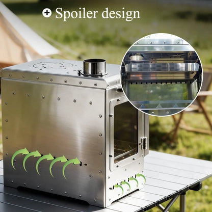 Portable Wood Stove 430 Stainless Triple-Sided Fire View Camping Tent Stove BBQ Grill Oven Outdoor Heater Thermometer SmiloDon