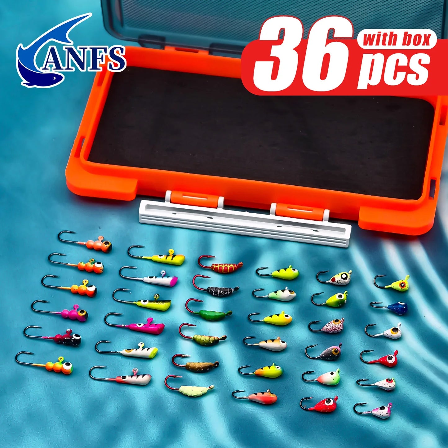 ANFS Ice Fishing Jigs Kit Ice Fishing Lures for Walleye Perch Jigs Heads for Ice Fishing Tackle Panfish Crappie Jigs 36pcs