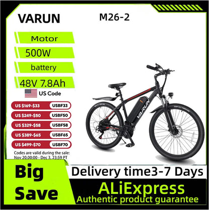 VARUN M26-2 Adult E-Mountain Bike 250W 48V13AH Urban commuting Electric Bicycle 27.5" Fat Tire E Bike