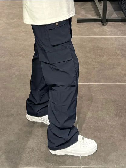 Multi Pocket Cargo Pants Men's Casual Pants Elastic Waist Jogging Pants Men's Large Pocket Straight Trousers Cargo Streetwear