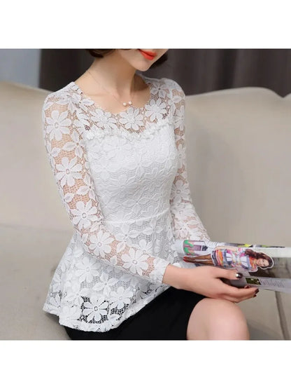 Women blusas blusa longa camisa feminina vintage long sleeve lace blouse plissado topo chemise femme Plus Size S-5XL