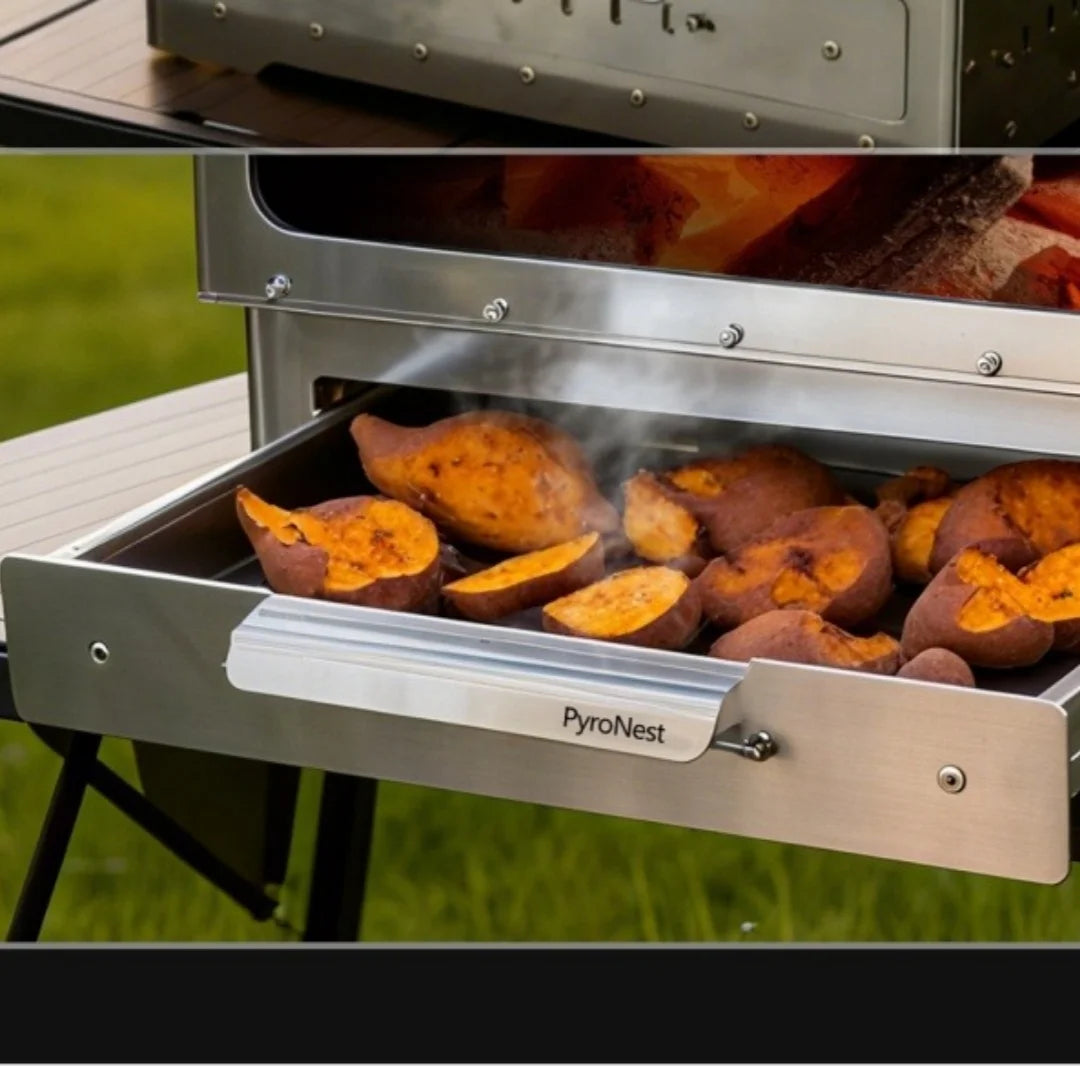 Portable Wood Stove 430 Stainless Triple-Sided Fire View Camping Tent Stove BBQ Grill Oven Outdoor Heater Thermometer SmiloDon