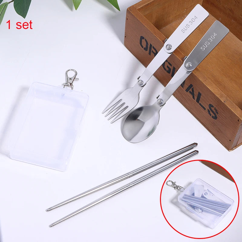 1Pc/3Pcs Portable Outdoor Cutleries Stainless Steel Spoon Fork Chopstick For Camping Travel School Use Folding Tablewares