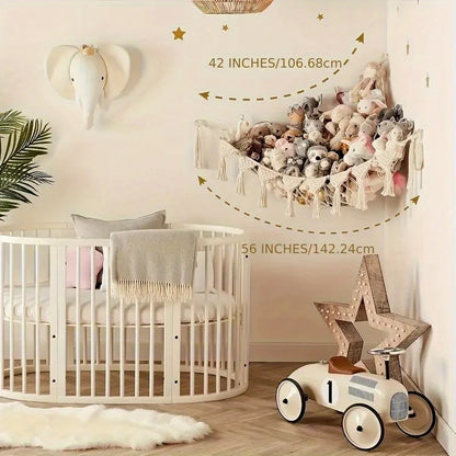 Plush doll storage hanging net - corner with heart-shaped hollow design and tassel, baby room, Christmas/Thanksgiving decoration