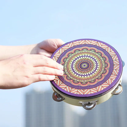 8 Inch Tambourine Bell Hand Drum Dunhuang Style Stainless Steel Bells Drums Percussion Musical Instruments Orff Children Gift