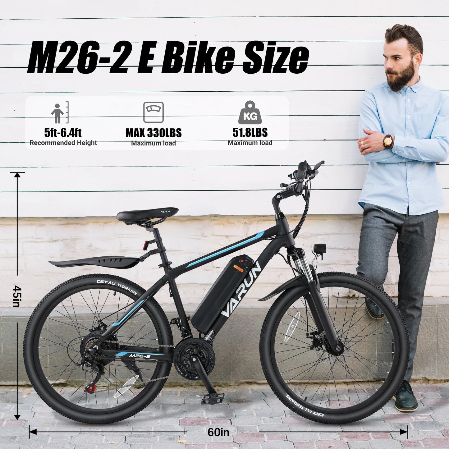 VARUN M26-2 Adult E-Mountain Bike 250W 48V13AH Urban commuting Electric Bicycle 27.5" Fat Tire E Bike