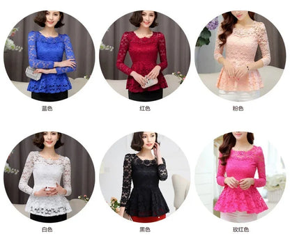 Women blusas blusa longa camisa feminina vintage long sleeve lace blouse plissado topo chemise femme Plus Size S-5XL