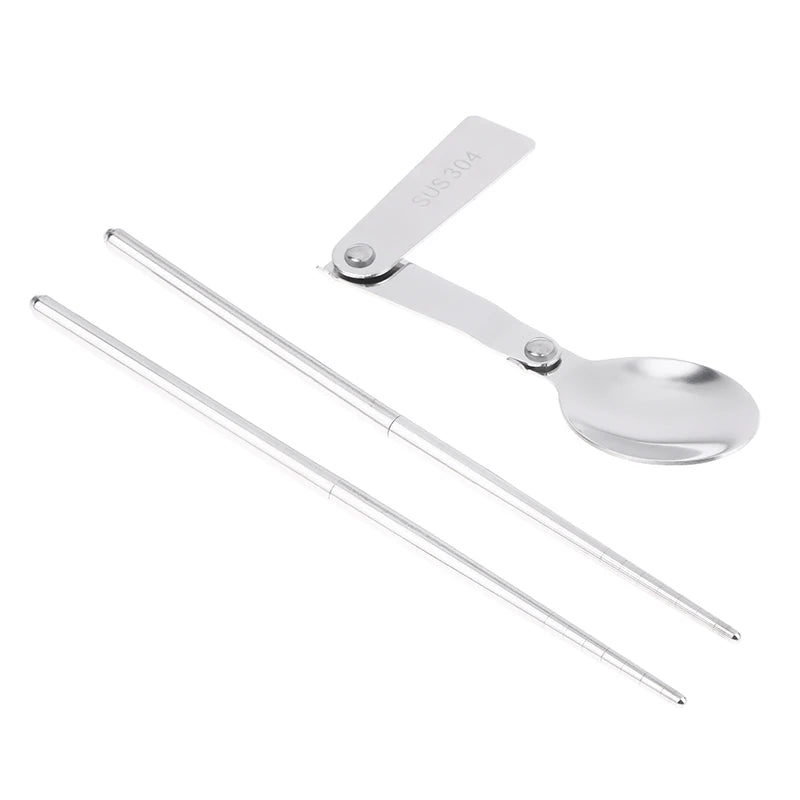 1Pc/3Pcs Portable Outdoor Cutleries Stainless Steel Spoon Fork Chopstick For Camping Travel School Use Folding Tablewares