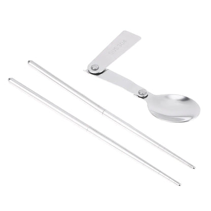 1Pc/3Pcs Portable Outdoor Cutleries Stainless Steel Spoon Fork Chopstick For Camping Travel School Use Folding Tablewares