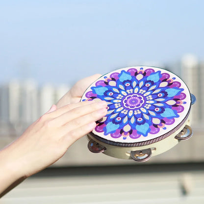 8 Inch Tambourine Bell Hand Drum Dunhuang Style Stainless Steel Bells Drums Percussion Musical Instruments Orff Children Gift