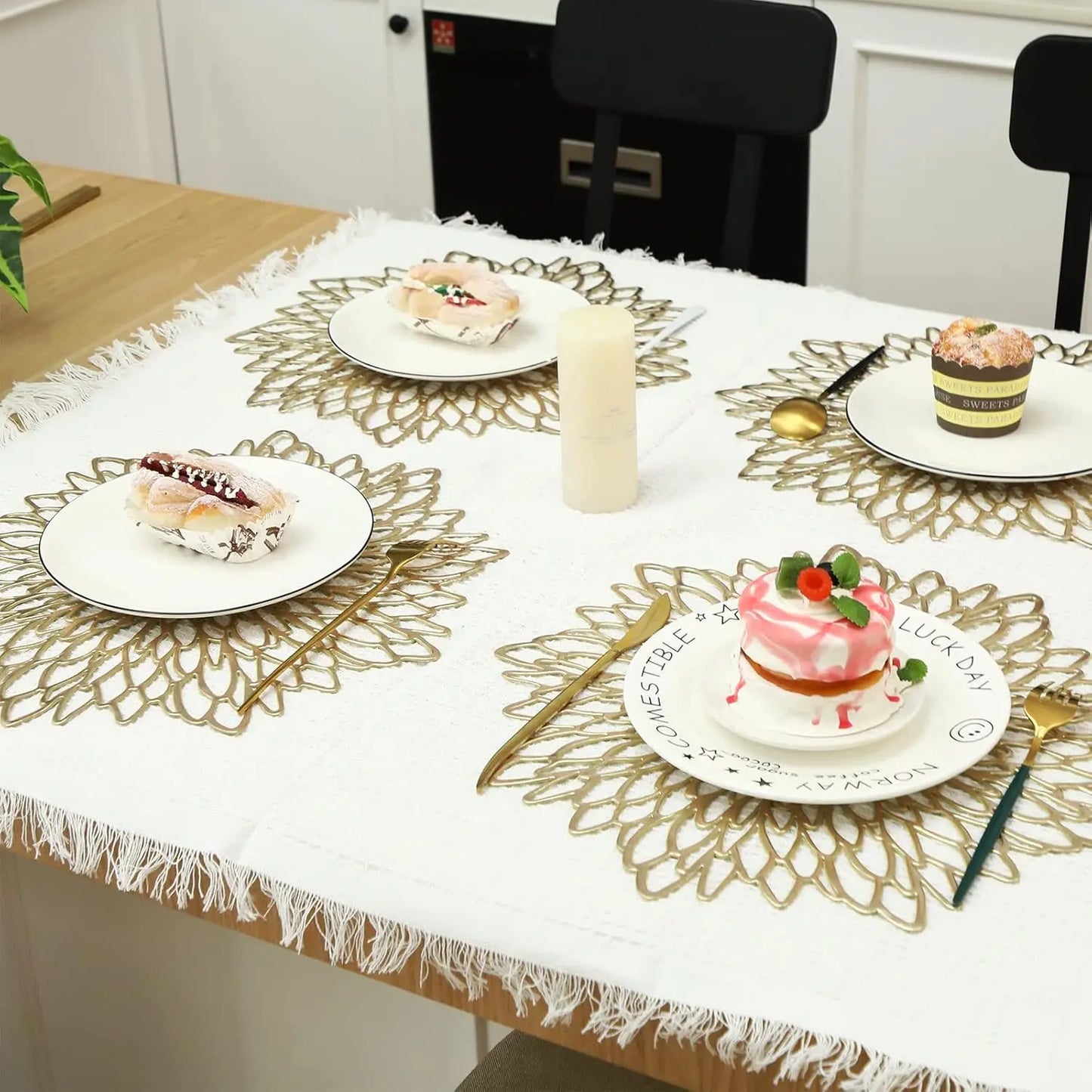 PVC Placemats Metallic Glitter Vinyl Dinning Table Mats Hollow Out Leaf Placemats For Thanksgiving Christmas Holiday Decorative