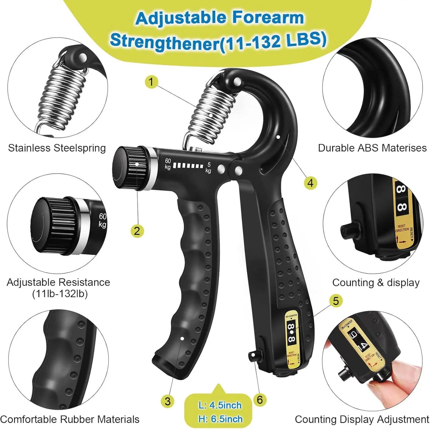 Adjustable Hand Grip Strength Strengthener Trainer Full Set With Counter Wrist Forearm And Hand Exerciser For Muscle Training