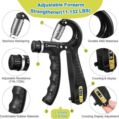 Adjustable Hand Grip Strength Strengthener Trainer Full Set With Counter Wrist Forearm And Hand Exerciser For Muscle Training