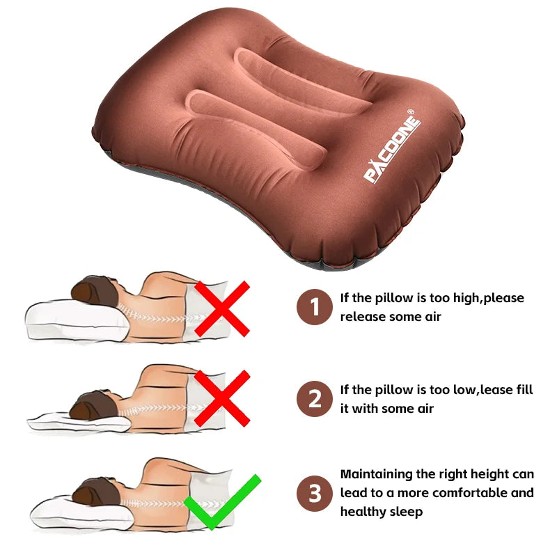 PACOONE Portable Inflatable Pillow Camping Equipment Compressible Folding Air Cushion Outdoor Protective Tourism Sleeping Gear