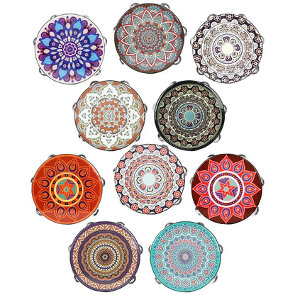 8 Inch Tambourine Bell Hand Drum Dunhuang Style Stainless Steel Bells Drums Percussion Musical Instruments Orff Children Gift