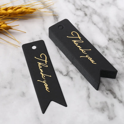 Gift Tags Thank You Cards 50pcs 7x2cm White Kraft Black Red Paper Labels Wedding Birthday Christmas Party Packaging Supplies