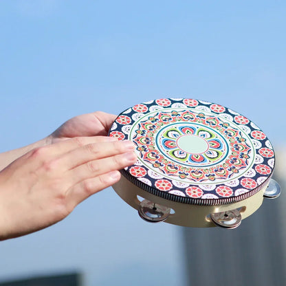 8 Inch Tambourine Bell Hand Drum Dunhuang Style Stainless Steel Bells Drums Percussion Musical Instruments Orff Children Gift