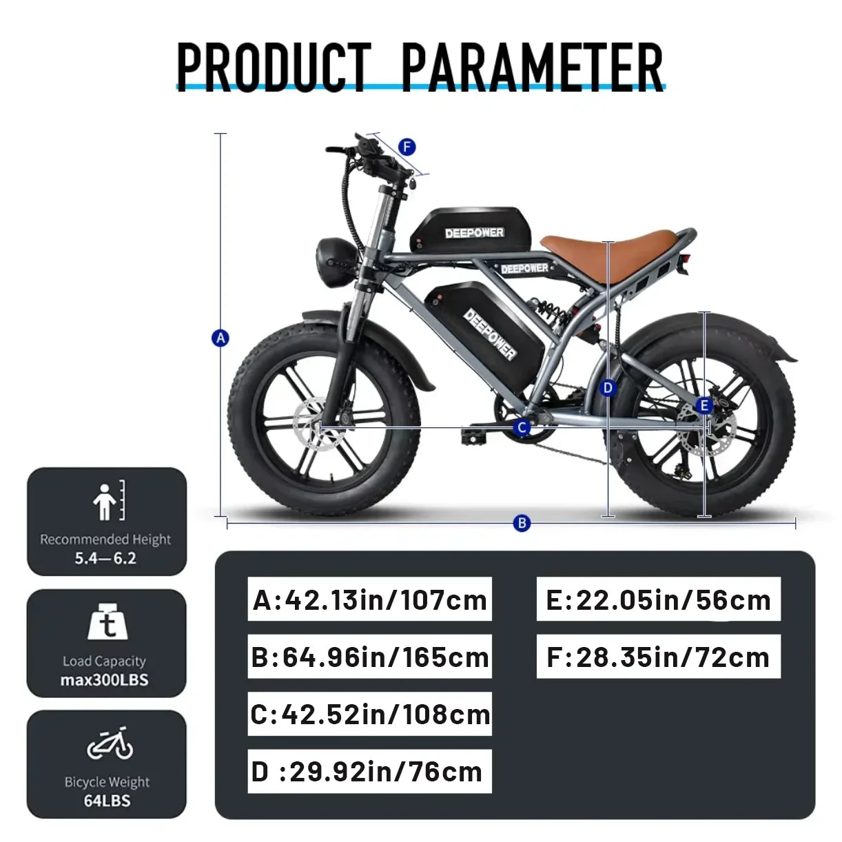 DEEPOWER S7Pro Off-Road Electric Bike for 1500W Motor 48V 60AH LG Battery with Adults Mountain Ebike All-Terrain Motorcycle