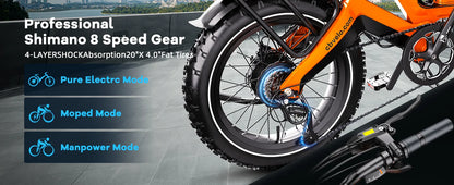 Cybervelo EK6 Peak 2000W 20"x4.0” Fat Tire Folding Electric Bike, 35MPH 100Miles ,48V 25Ah Build-in Battery, Foldable Ebike