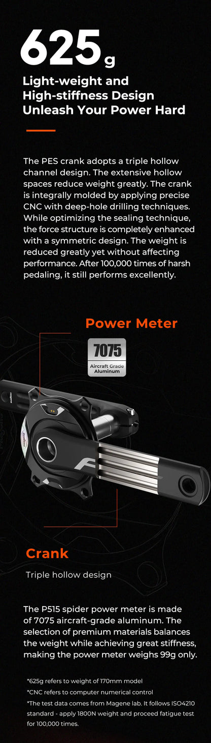 Magene PES P515 Power Meter Set 110 BCD 4 Bolt 24mm Steel Spindle Cycling Spider-Based Power Meter Chainring for Shimano Sram