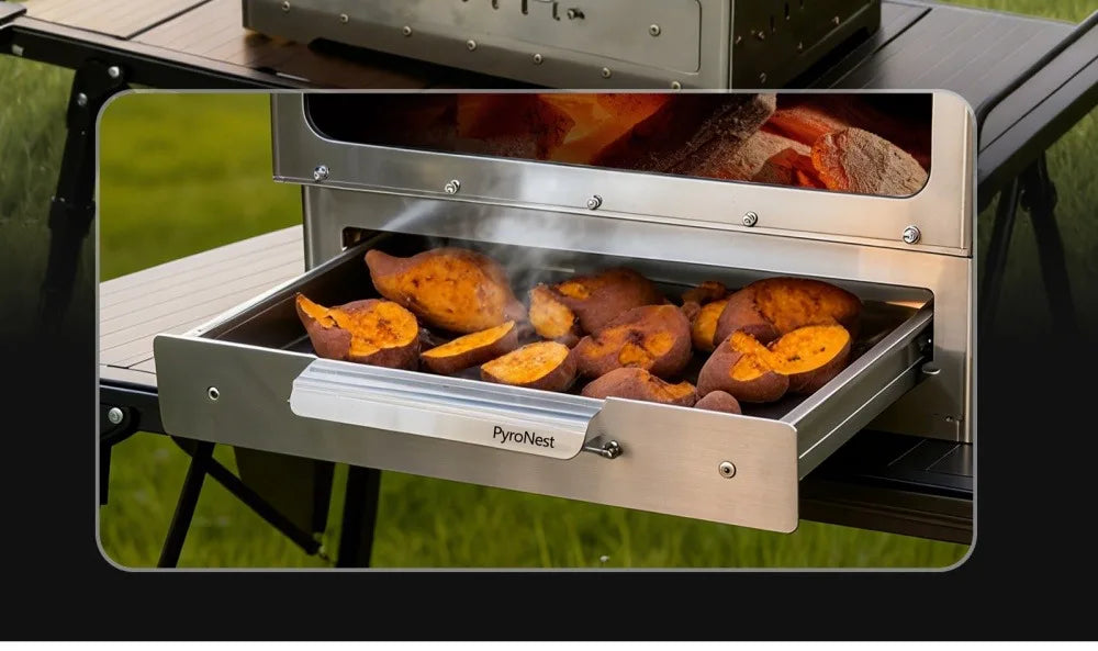 Portable Wood Stove 430 Stainless Triple-Sided Fire View Camping Tent Stove BBQ Grill Oven Outdoor Heater Thermometer SmiloDon