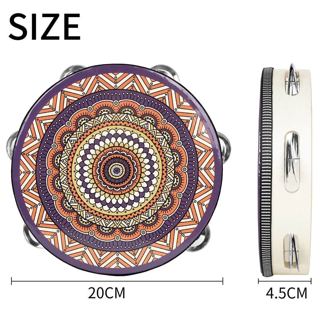 8 Inch Tambourine Bell Hand Drum Dunhuang Style Stainless Steel Bells Drums Percussion Musical Instruments Orff Children Gift