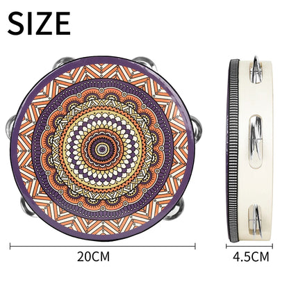 8 Inch Tambourine Bell Hand Drum Dunhuang Style Stainless Steel Bells Drums Percussion Musical Instruments Orff Children Gift