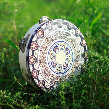 8 Inch Tambourine Bell Hand Drum Dunhuang Style Stainless Steel Bells Drums Percussion Musical Instruments Orff Children Gift