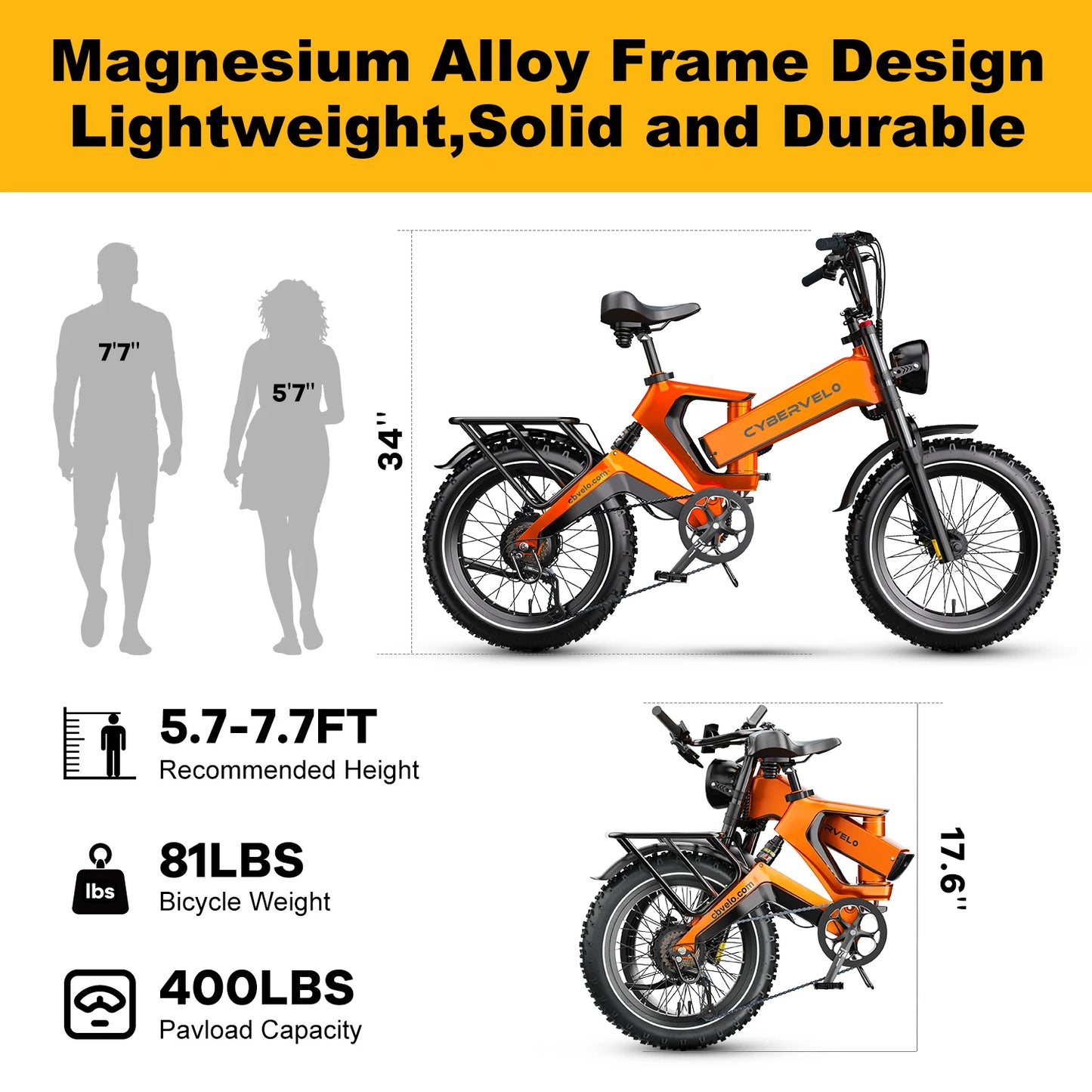 Cybervelo EK6 Peak 2000W 20"x4.0” Fat Tire Folding Electric Bike, 35MPH 100Miles ,48V 25Ah Build-in Battery, Foldable Ebike