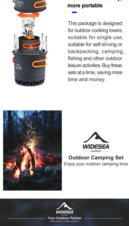 Widesea Portable Camping Cookware Set Aluminum  1.3L Pot 440ML Cup Stove Cutlery Set Bracket for Outdoor Cooking Hiking Backpack