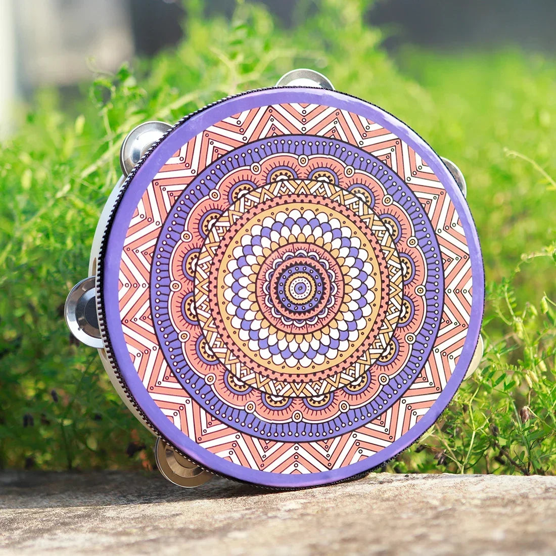 8 Inch Tambourine Bell Hand Drum Dunhuang Style Stainless Steel Bells Drums Percussion Musical Instruments Orff Children Gift