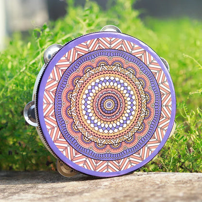 8 Inch Tambourine Bell Hand Drum Dunhuang Style Stainless Steel Bells Drums Percussion Musical Instruments Orff Children Gift