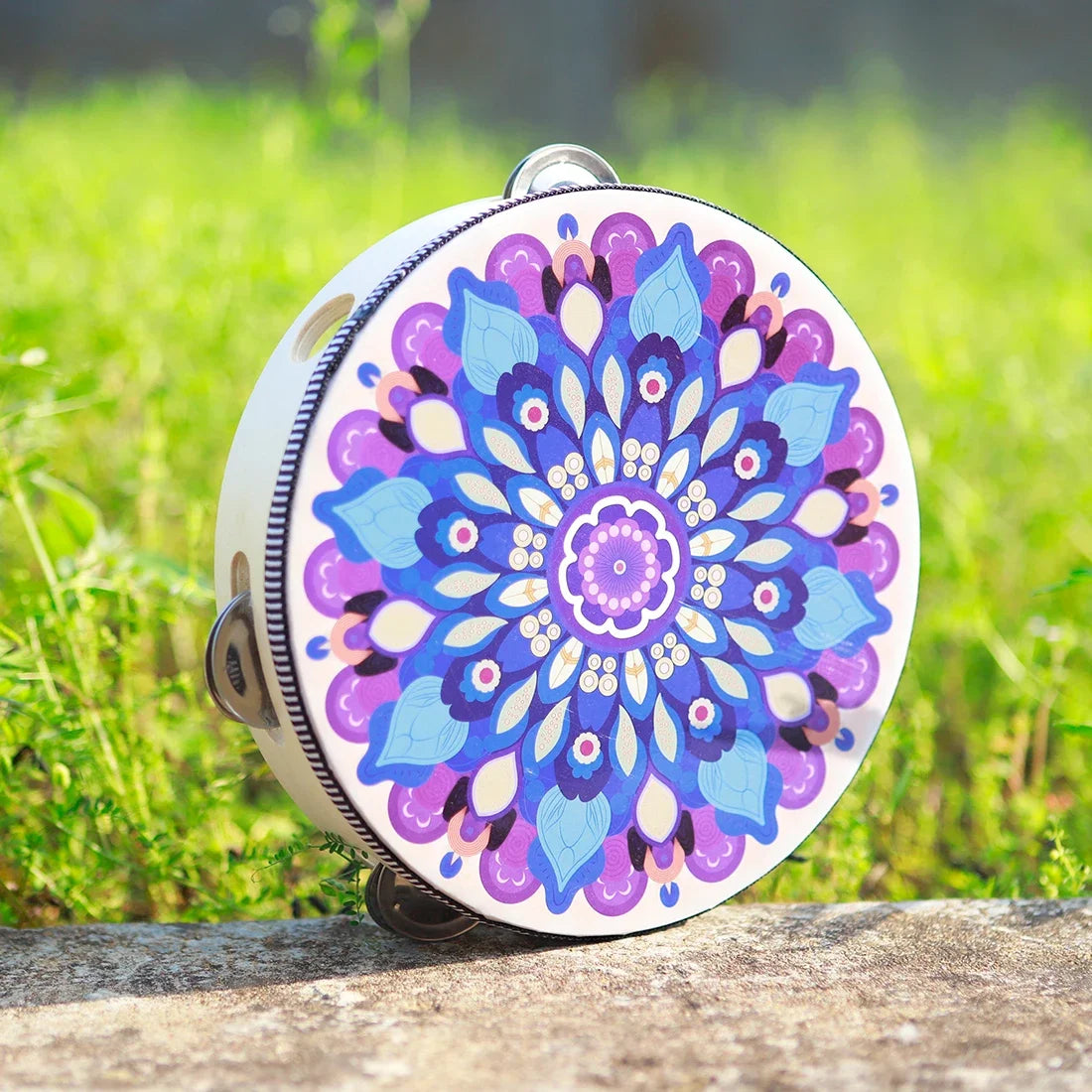 8 Inch Tambourine Bell Hand Drum Dunhuang Style Stainless Steel Bells Drums Percussion Musical Instruments Orff Children Gift