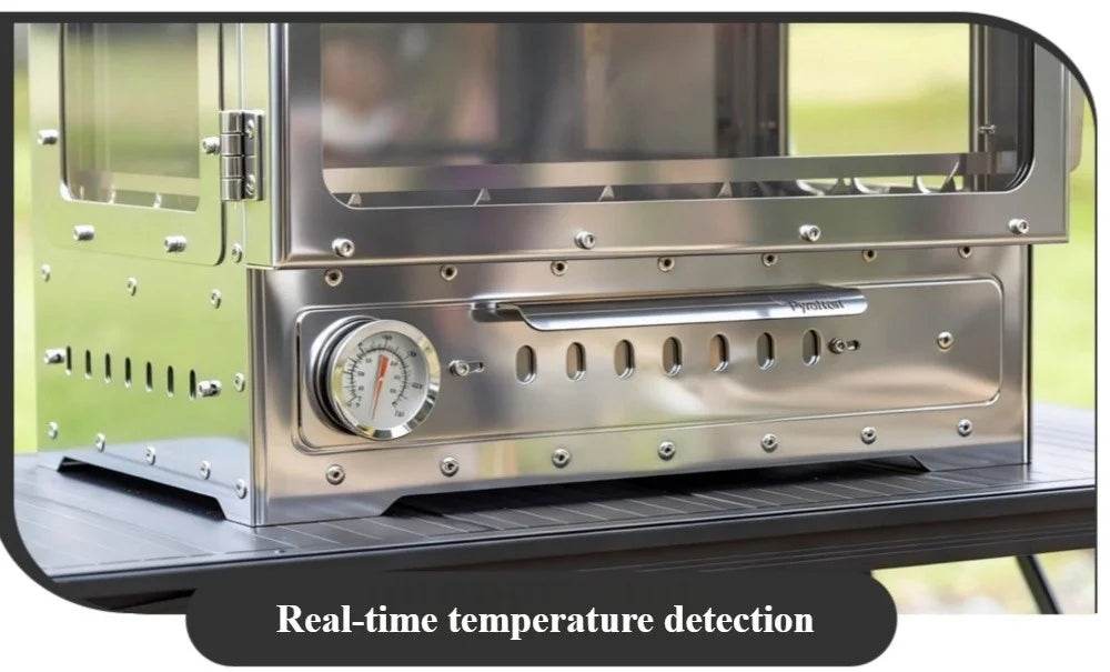 Portable Wood Stove 430 Stainless Triple-Sided Fire View Camping Tent Stove BBQ Grill Oven Outdoor Heater Thermometer SmiloDon