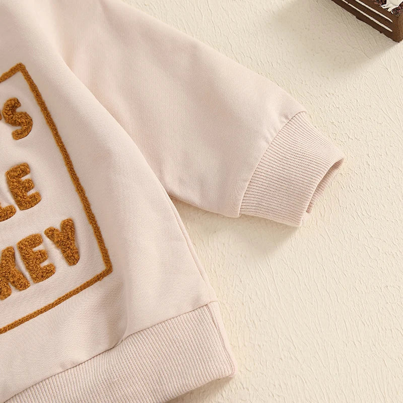 Adorable Baby Thanksgiving Clothes Set with Cute Embroidered Sweatshirt and Solid Pants for Toddler Boys and Girls