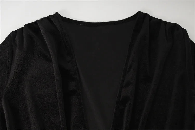 Party Velvet Dresses For Women Fashion Sexy Solid Full Sleeves Gloves V-Neck Hip Wrap Sheath Long Vestidos Robes Female Elegant