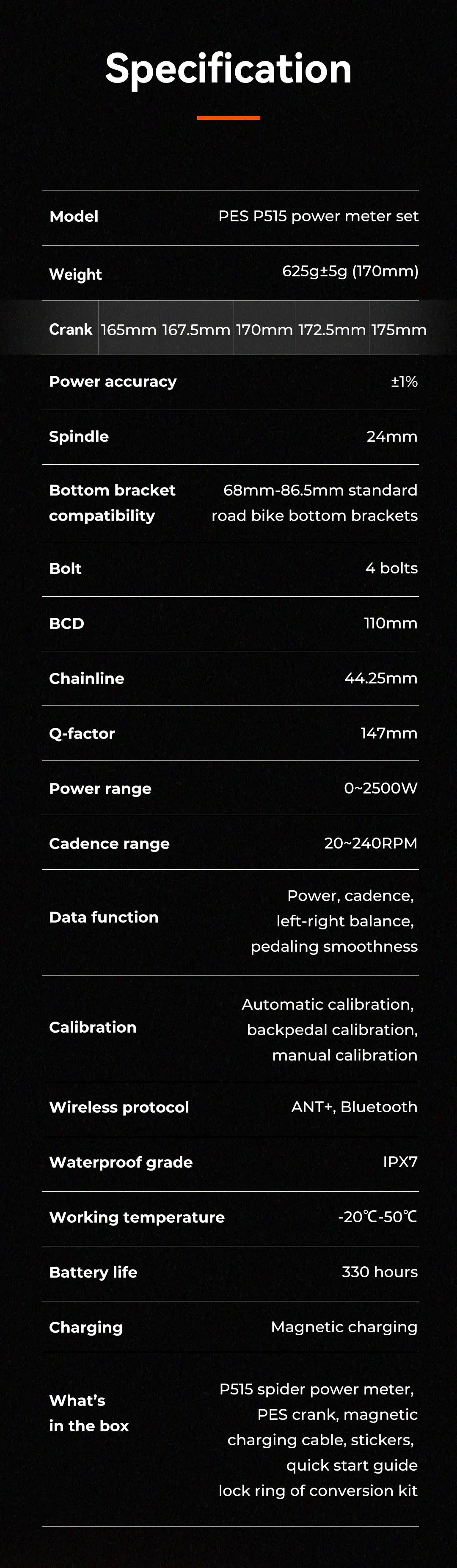 Magene PES P515 Power Meter Set 110 BCD 4 Bolt 24mm Steel Spindle Cycling Spider-Based Power Meter Chainring for Shimano Sram
