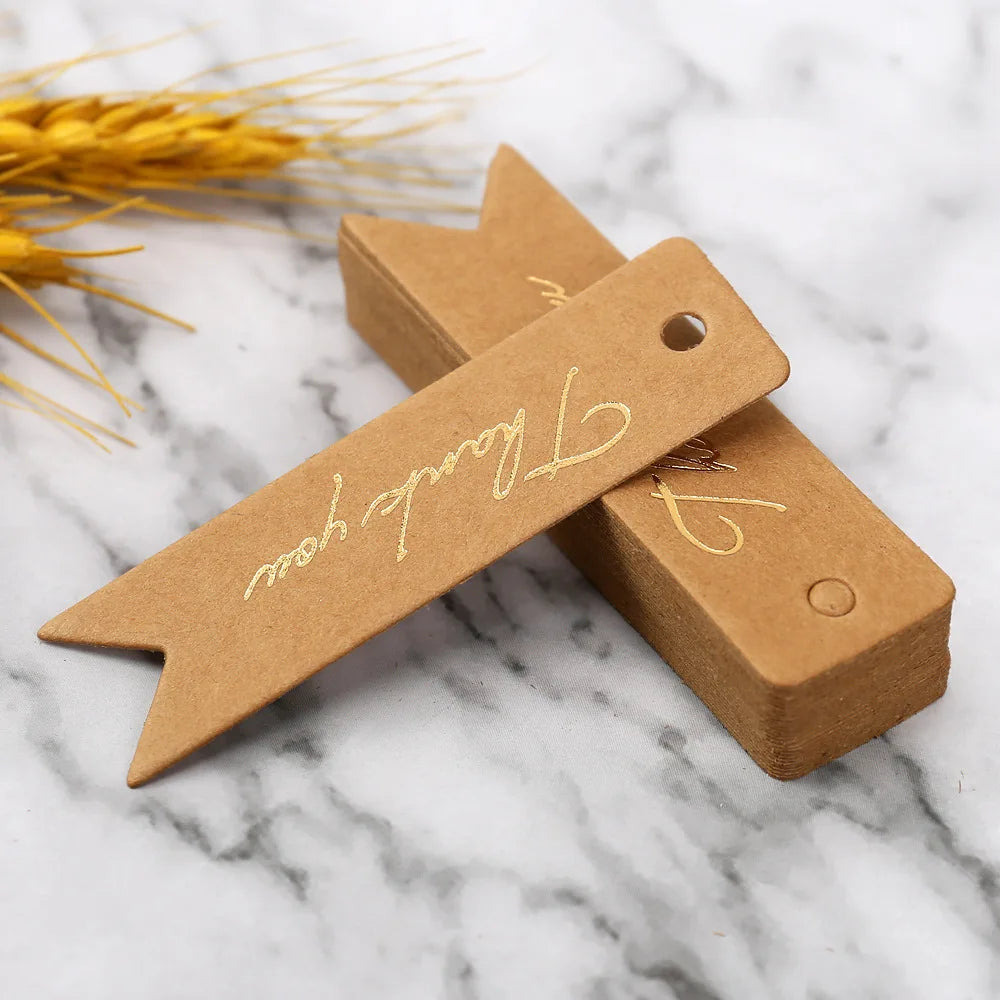 Gift Tags Thank You Cards 50pcs 7x2cm White Kraft Black Red Paper Labels Wedding Birthday Christmas Party Packaging Supplies