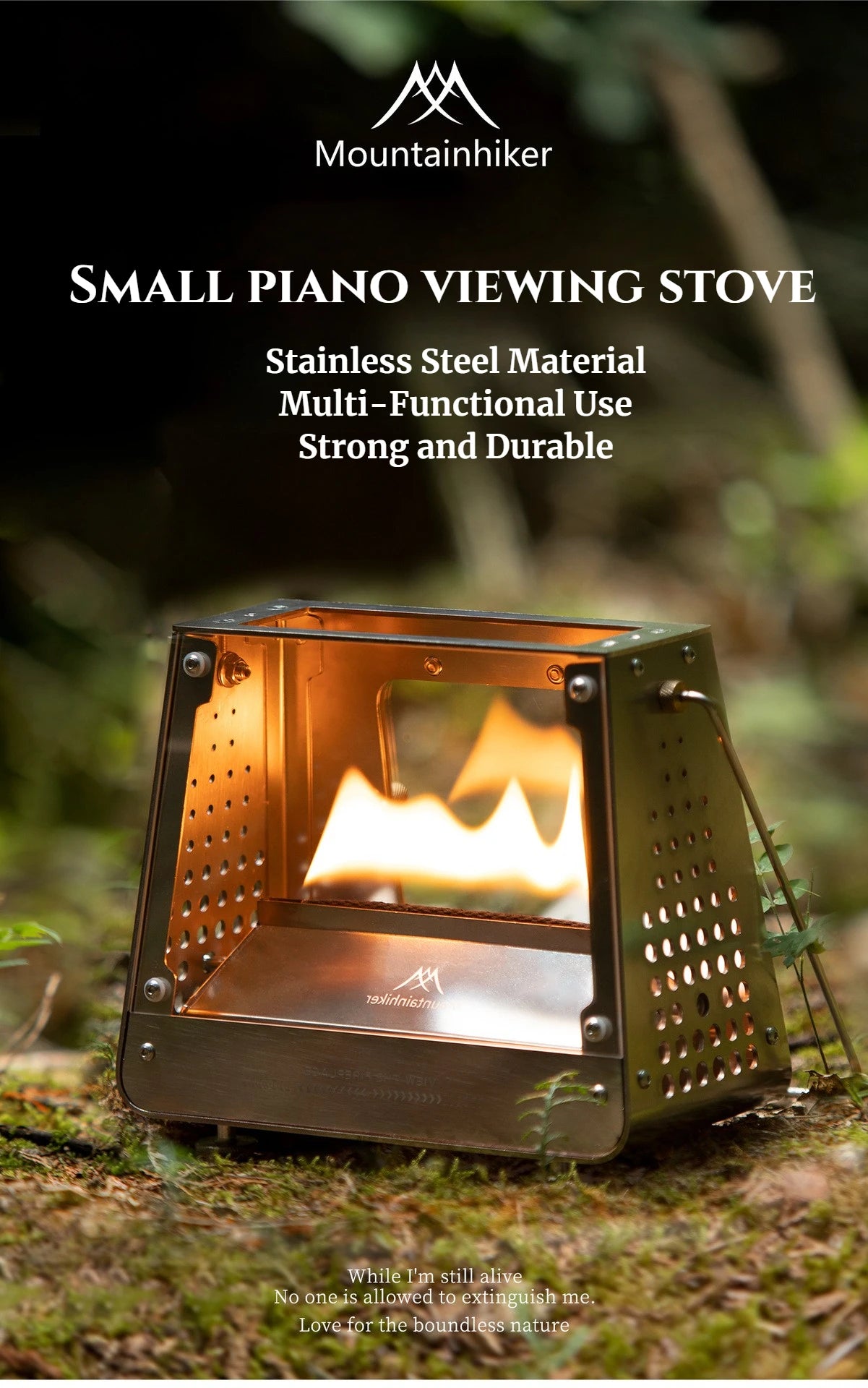 MOUNTAINHIKER Outdoor Camping Portable Burning Platform Stainless Steel Mini Firewood Stove Lightweight Small Observation Stove