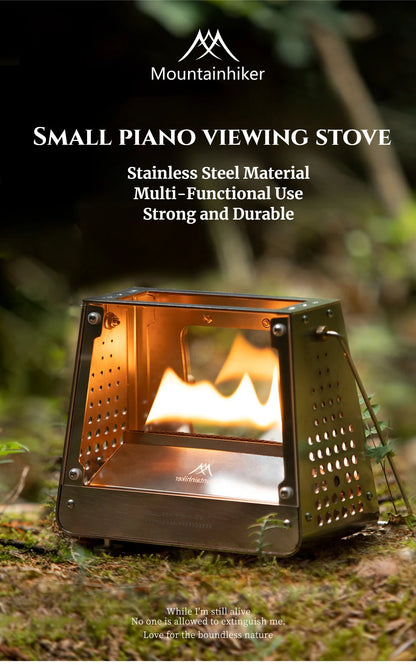 MOUNTAINHIKER Outdoor Camping Portable Burning Platform Stainless Steel Mini Firewood Stove Lightweight Small Observation Stove