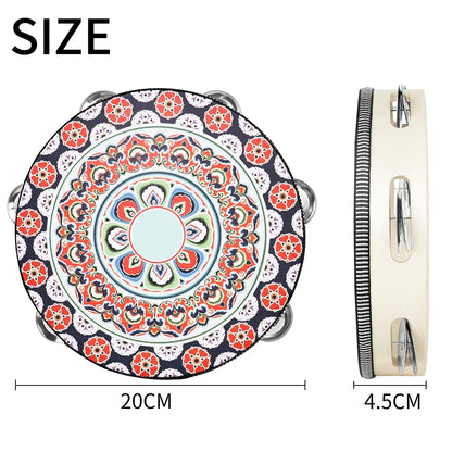 8 Inch Tambourine Bell Hand Drum Dunhuang Style Stainless Steel Bells Drums Percussion Musical Instruments Orff Children Gift