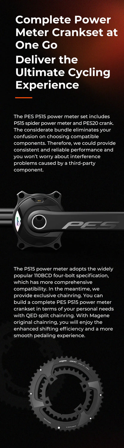 Magene PES P515 Power Meter Set 110 BCD 4 Bolt 24mm Steel Spindle Cycling Spider-Based Power Meter Chainring for Shimano Sram