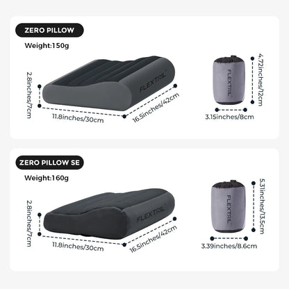 FLEXTAIL Inflatable Camping Pillow, Ergonomic Pillow for Travel and Home, Lightweight and Washable, Two Height Options