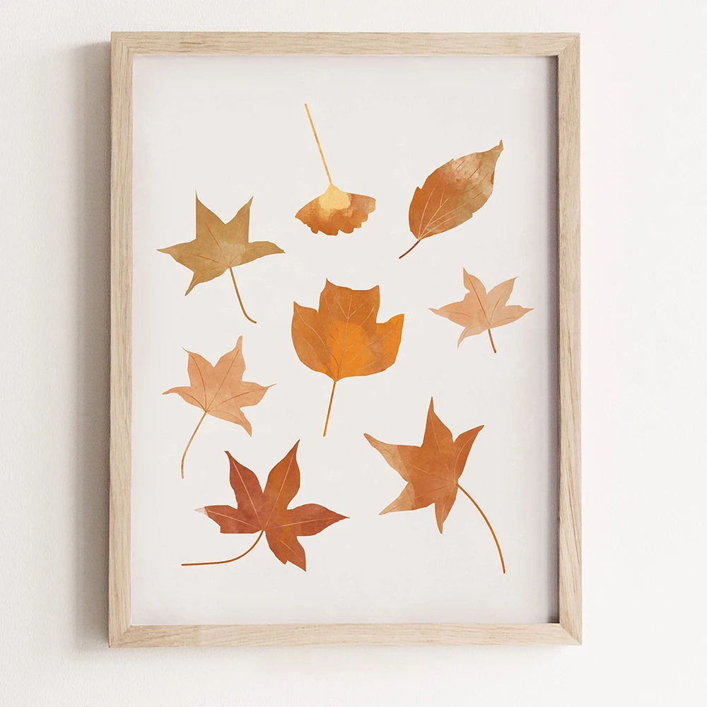 Autumn Leaves Pumpkins Print Poster Fall Home Bedroom Living Room Decor Autumn Vibes Decor Canvas Painitng Thanksgiving Gift
