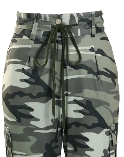 Cargo Pants for Women Camouflage Print Drawstring Pocket Design Pant 2024 Spring Casual High Waist Daily Cuffed Long Trousers