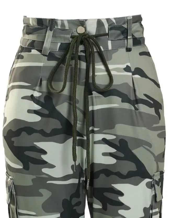 Cargo Pants for Women Camouflage Print Drawstring Pocket Design Pant 2024 Spring Casual High Waist Daily Cuffed Long Trousers